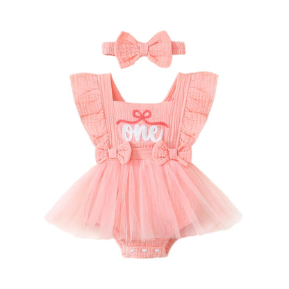Baby Girl 1st Birthday Tulle Romper Dress Ruffle Bodysuit