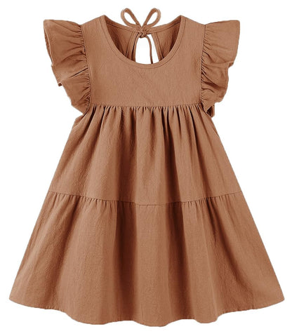 Toddler Dress Baby Girls Cotton Linen Ruffle Sleeve Tiered Swing Casual Summer Boho Dresses