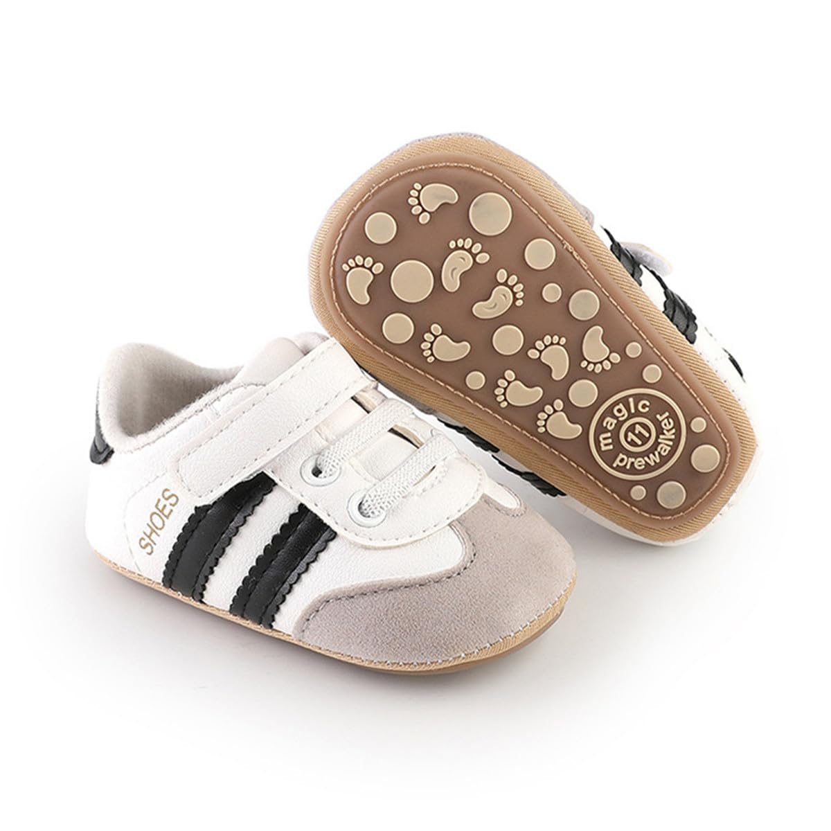 HsdsBebe Baby Boys Girls Pu Leather Hard Bottom Walking Sneakers Toddler Rubber Sole First Walkers Infant Cartoon Slippers Crib Shoes