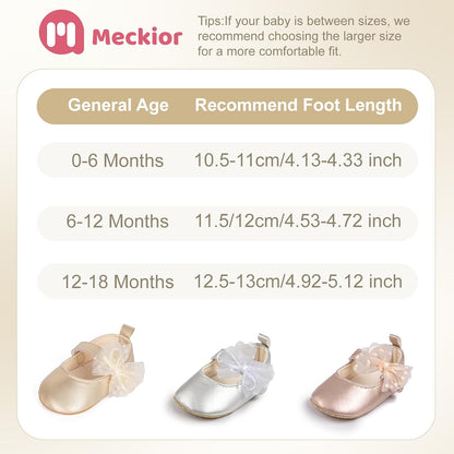 Meckior Infant Baby Girls Soft Sole Bowknot Princess Wedding Dress Mary Jane Flats Prewalker Newborn Light Baby Sneaker Shoes