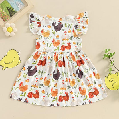 Toddler Baby Girls' Dresses Kid Little Girls Summer Outfit Casual Cartoon Round Neck A-Line Beach Dresses