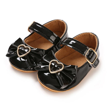 Baby Girls Mary Jane Flats, Non Slip Soft Sole, PU Leather Bowknot Dress Shoes, Newborn Infant Toddler First Walker, 0-18 Months