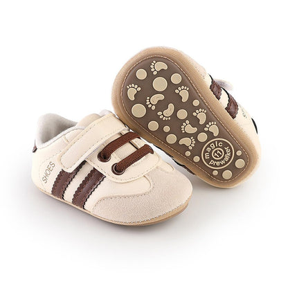 HsdsBebe Baby Boys Girls Pu Leather Hard Bottom Walking Sneakers Toddler Rubber Sole First Walkers Infant Cartoon Slippers Crib Shoes