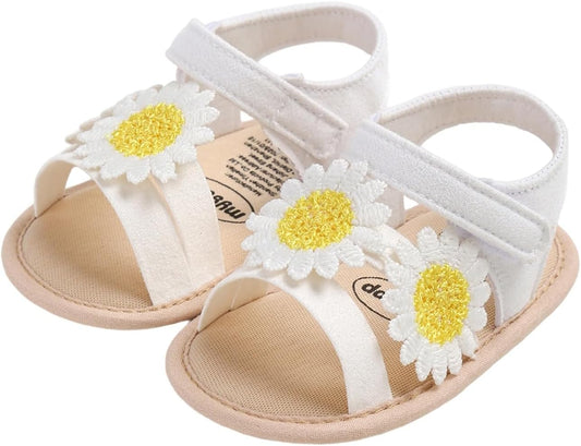 Baby Girl Sandals Flower Bowknot Soft Sole Anti Slip Rubber Wedding Dress Flats Toddler First Walking Shoes