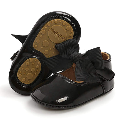 LAFEGEN Baby Girls Mary Jane Flats with Bownot Non Slip Soft Sole PU Leather Newborn Infant Toddler First Walker Cirb Dress Shoes