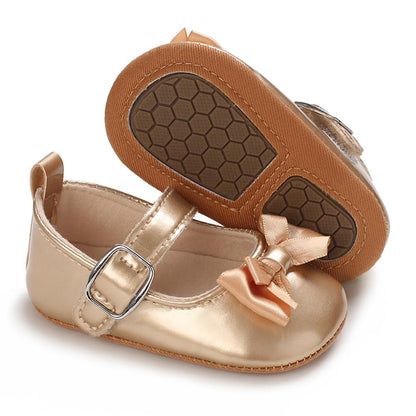 Baby Girls Mary Jane Flats, Non Slip Soft Sole, PU Leather Bowknot Dress Shoes, Newborn Infant Toddler First Walker, 0-18 Months