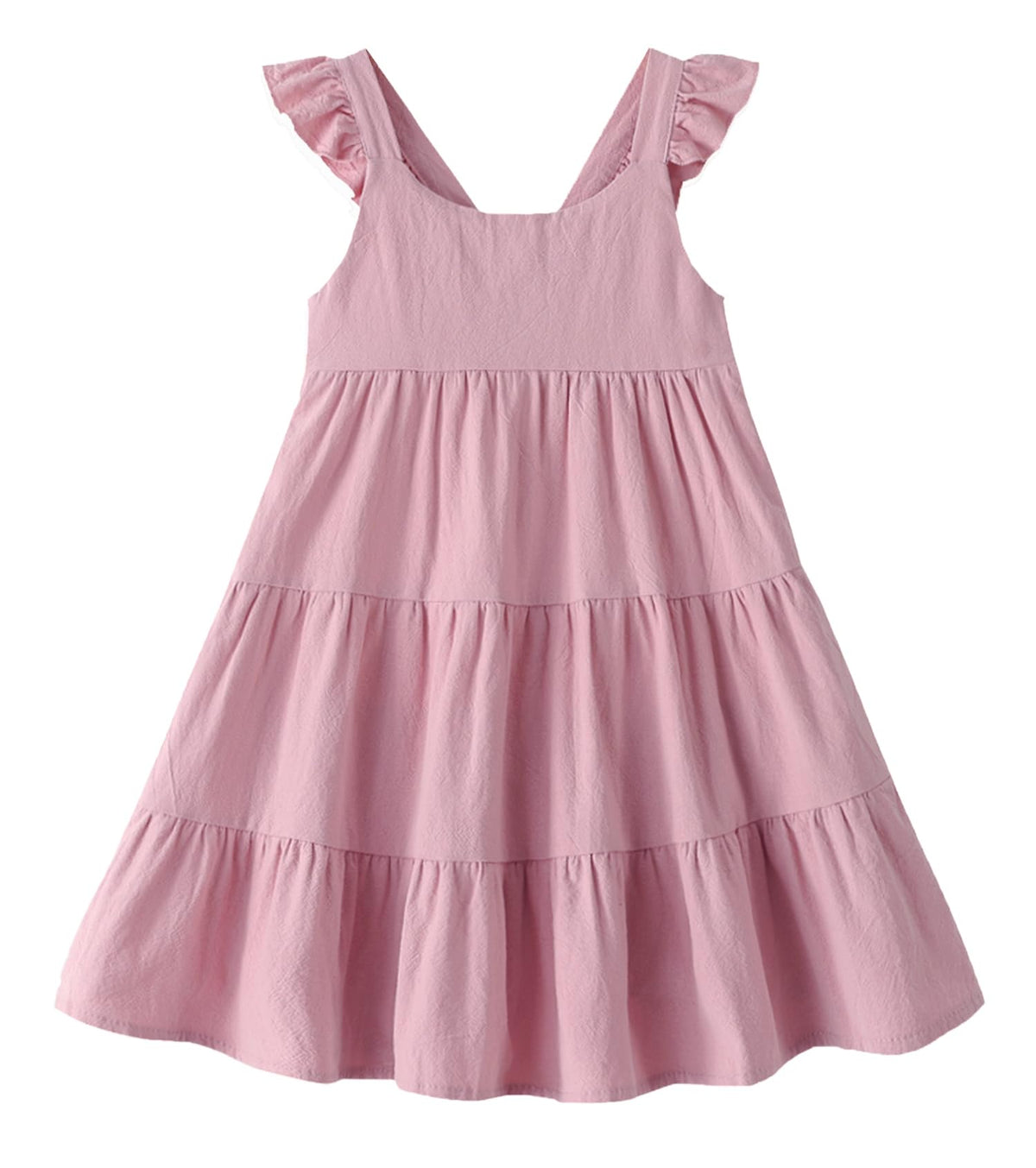 GSVIBK Girls Linen Cotton Dress Flutter Sleeve Back Cross Dress Toddler A-Line Skater Dress Baby Girl Halter Casual Sundress