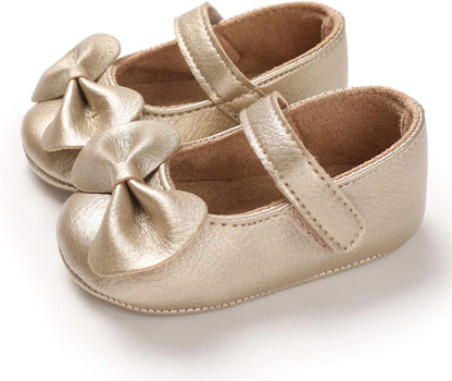 E-FAK Baby Girls Shoes Mary Jane Flats Shoes Anti-Slip Soft Rubber Sole Toddler First Walkers Princess Dress Shoes