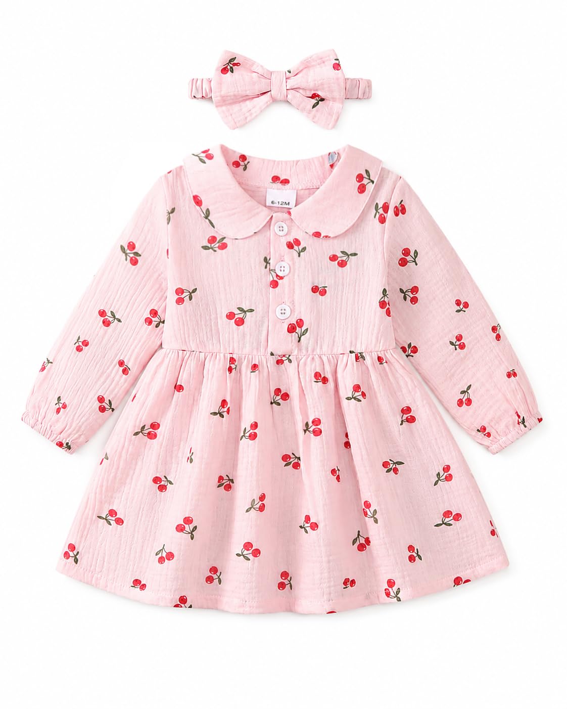 Renotemy Baby Girl Dress Fall Button Peter Pan Collar Floral Dresses 3M-3T