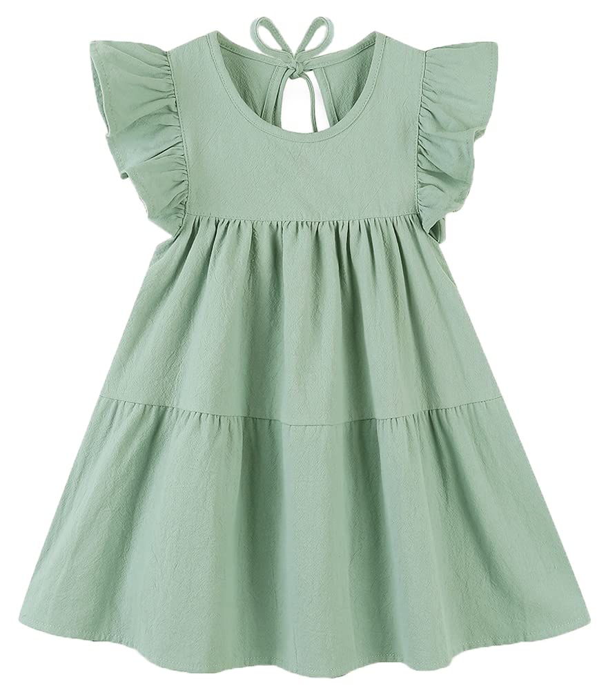 Toddler Dress Baby Girls Cotton Linen Ruffle Sleeve Tiered Swing Casual Summer Boho Dresses