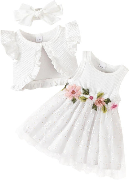 Renotemy Newborn Baby Girl Flower Dress Toddler Boho Tutu Tulle Dress Princess Wedding Birthday Party Dresses for Girls 3M-3T