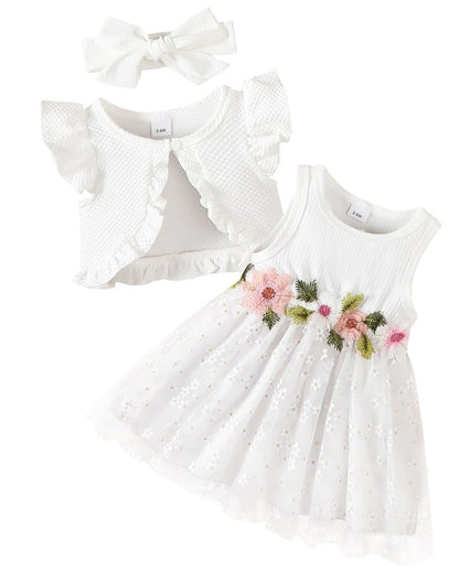 Renotemy Newborn Baby Girl Flower Dress Toddler Boho Tutu Tulle Dress Princess Wedding Birthday Party Dresses for Girls 3M-3T
