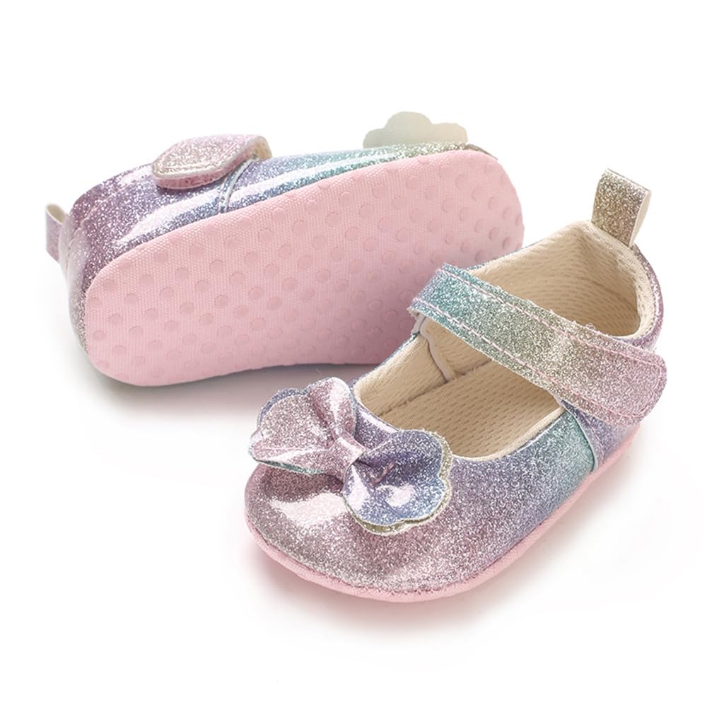 E-FAK Baby Girls Shoes Mary Jane Flats Shoes Anti-Slip Soft Rubber Sole Toddler First Walkers Princess Dress Shoes