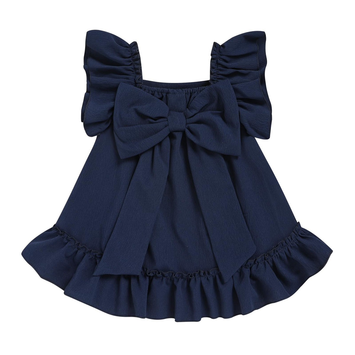 Toddler Girl Flutter Sleeve Dress, Back Bow Wrinkle Resistant Casual Outfit