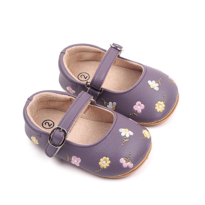 Baby Girls Mary Jane Flats Floral Princess Dress Crib Soft Sole Baby Shoes Infant First Walking Shoes