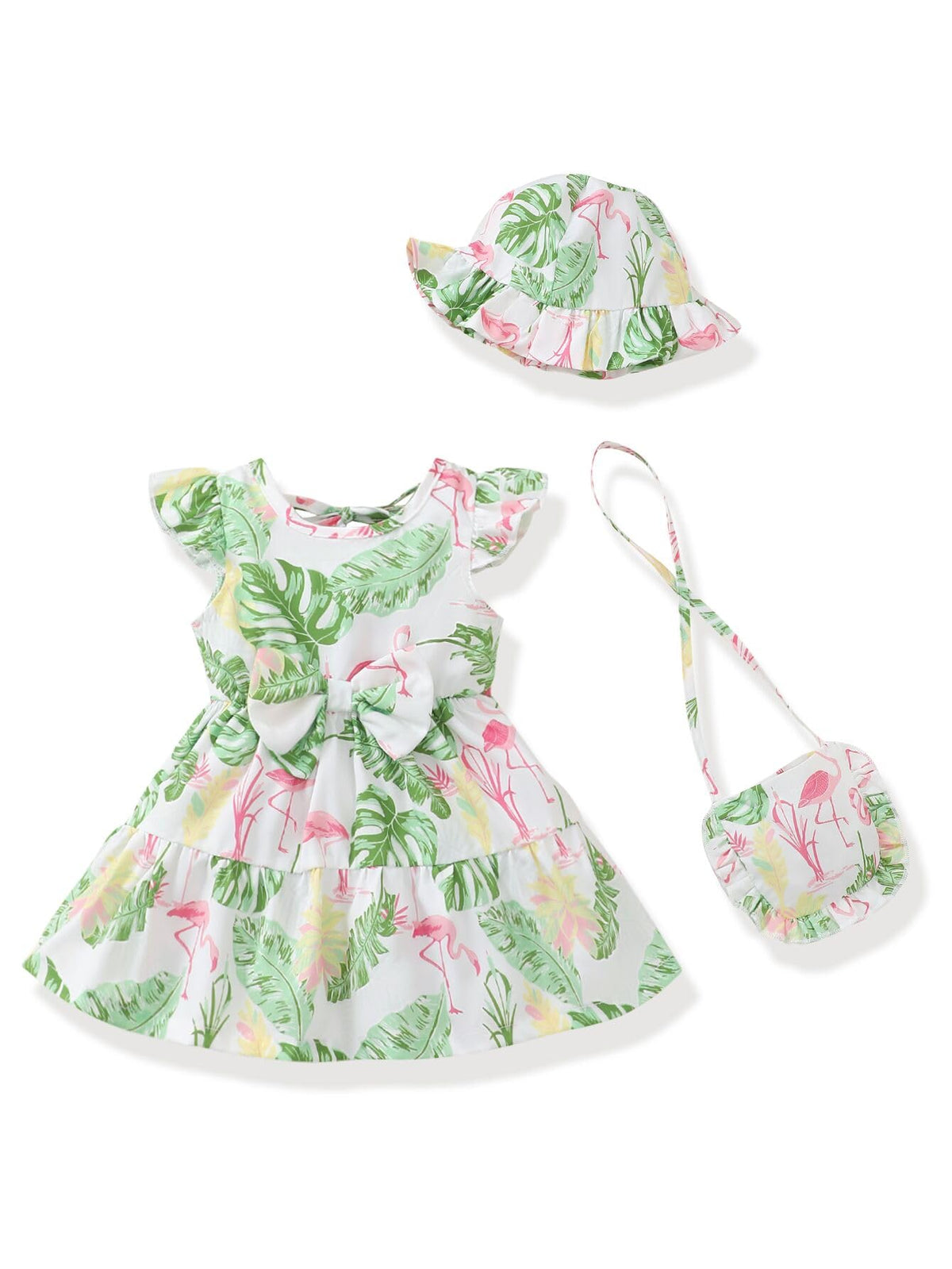 Renotemy Infant Baby Girl Summer Dress Ruffle Flutter Sleeve Bowknot Sundress Gifts Casual Clothes Outfits with Hat and Bag