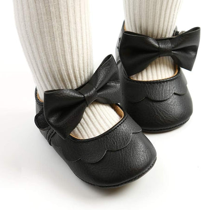 LAFEGEN Baby Girls Mary Jane Flats with Bownot Non Slip Soft Sole PU Leather Newborn Infant Toddler First Walker Cirb Dress Shoes