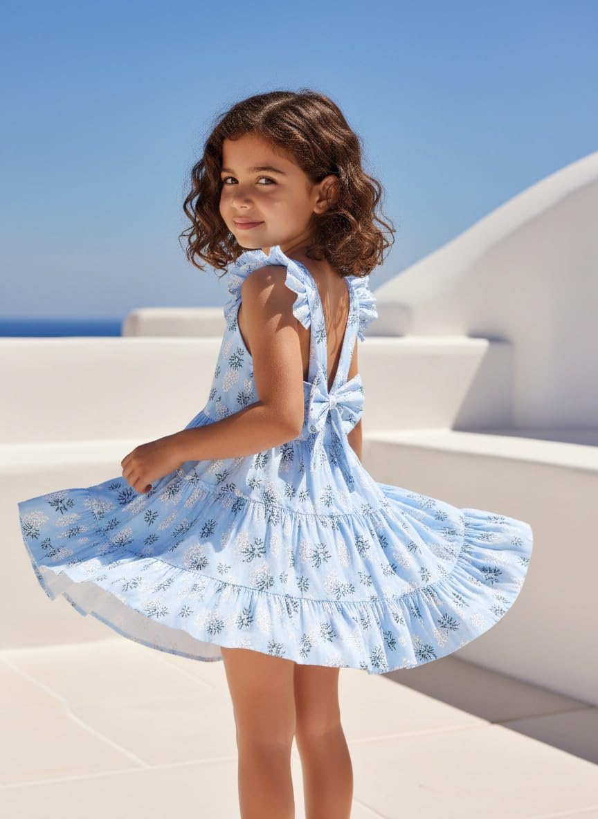 Toddler Baby Girls Dress Ruffle Sleeveless Floral Summer Beach Butterfly Sundress Kids Casual Dresses