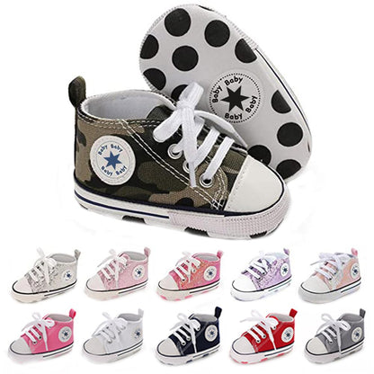 Unisex Baby Boys Girls Shoes, Newborn Infant Non-Slip Canvas Denim High Top Sneakers, Toddler First Walkers Shoes