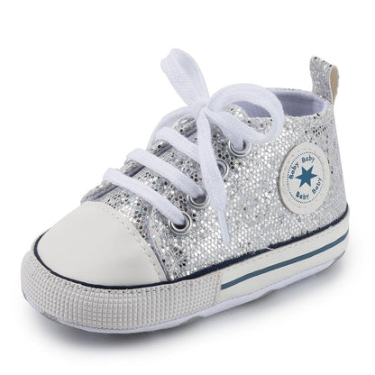 Unisex Baby Boys Girls Shoes, Newborn Infant Non-Slip Canvas Denim High Top Sneakers, Toddler First Walkers Shoes