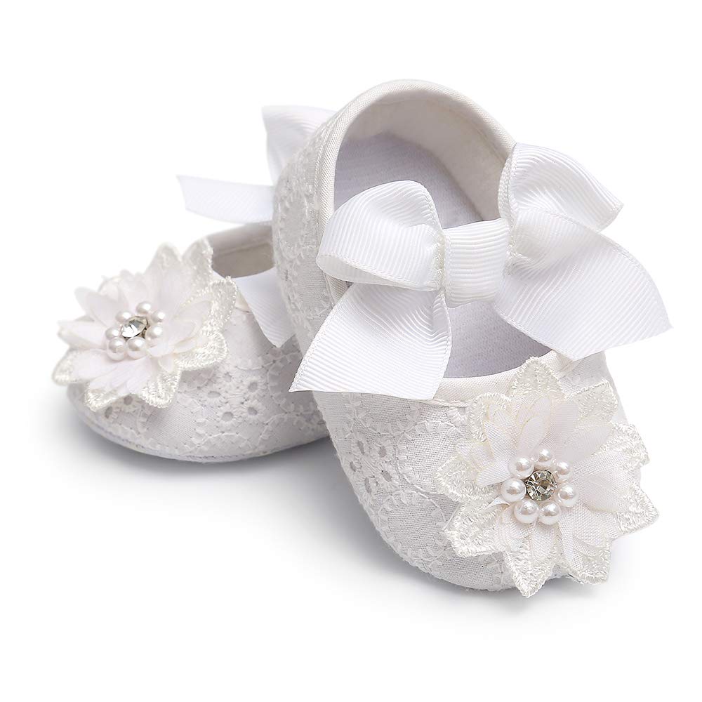 Baby Girls Mary Jane Flats with Bowknot Floral Princess Wedding Dress Shoes Soft Newborn Infant Crib First Walkers Prewalker