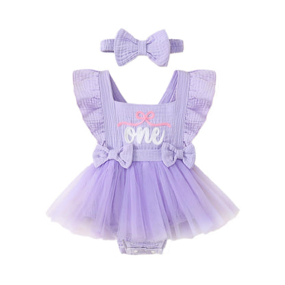 Baby Girl 1st Birthday Tulle Romper Dress Ruffle Bodysuit