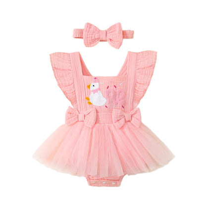 Baby Girl 1st Birthday Tulle Romper Dress Ruffle Bodysuit