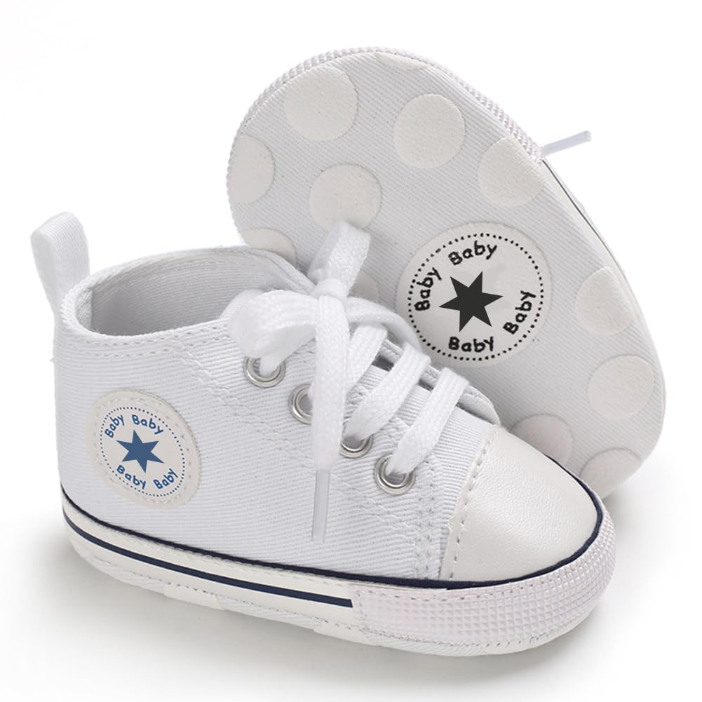 Unisex Baby Boys Girls Shoes, Newborn Infant Non-Slip Canvas Denim High Top Sneakers, Toddler First Walkers Shoes