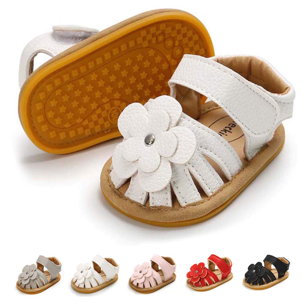 Babelvit Infant Baby Girl Boy Sandals Comfort Premium Summer Outdoor Casual Beach Shoes with Flower Bowknot Anti Slip Rubber Sole Newborn Toddler Prewalker First Walking Shoes