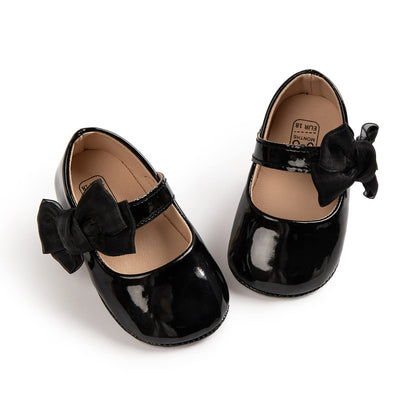 Baby Mary Jane Flats for Girls with Bowknot Cotton Anti Skid Sole Infant First Walker Princess Dress Crib Wedding Shoes