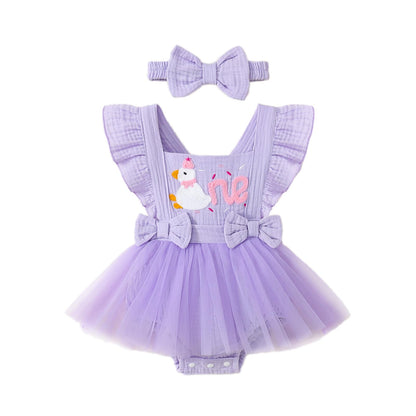 Baby Girl 1st Birthday Tulle Romper Dress Ruffle Bodysuit