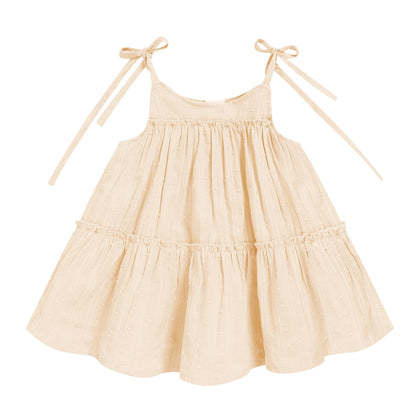 Toddler Baby Girl Summer Dress - Sleeveless Dot Tiered Sundress with Adjustable Tie-Shoulders for Beach, Party, Photos