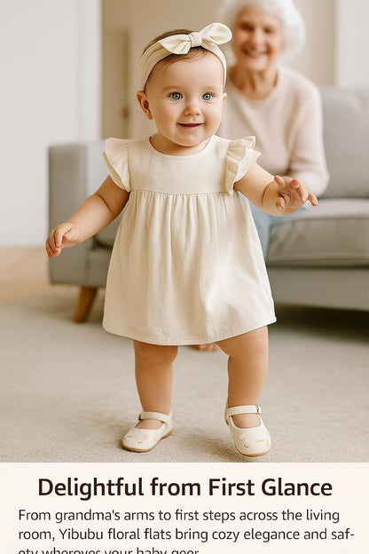 Fashion Gold Bow Baby Girl Shoes Soft Sole Crib Shoes for Infant & Toddler, Non-Slip First Walkers Newborn Baby Mary Jane Flats
