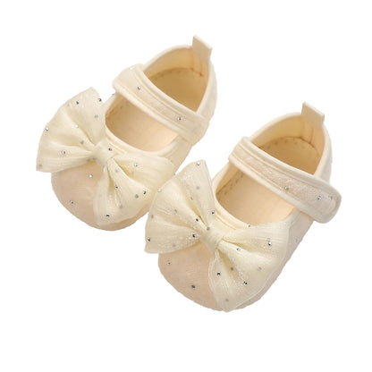Baby Girl White Dress Shoes Newborn Mary Jane Flats with Bowknot Princess Lace Soft Sole Infant Toddler Walking Crib Shoes