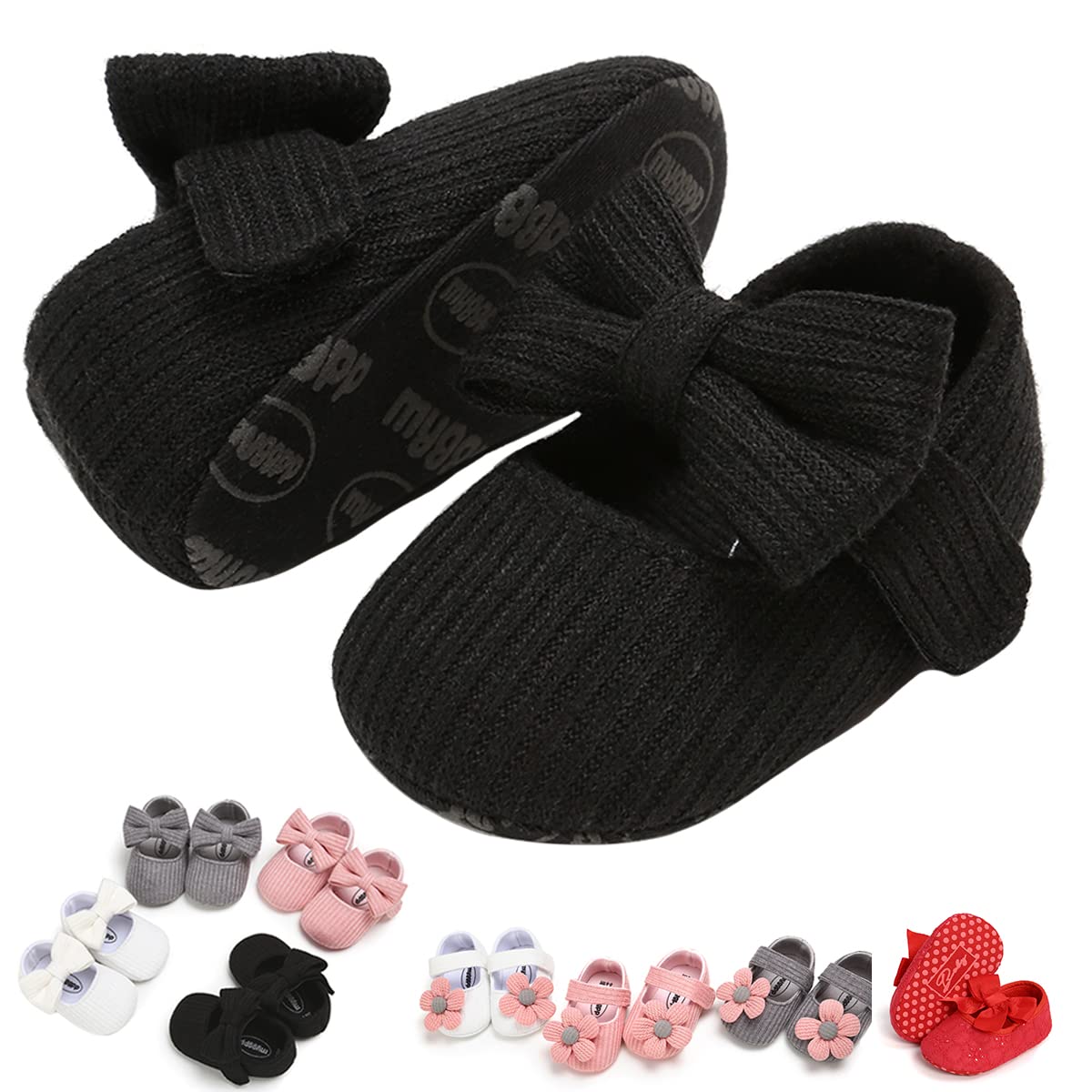 Baby Girls Mary Jane Flats with Bowknot Floral Princess Wedding Dress Shoes Soft Newborn Infant Crib First Walkers Prewalker