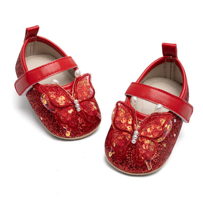 Baby Mary Jane Flats for Girls with Bowknot Cotton Anti Skid Sole Infant First Walker Princess Dress Crib Wedding Shoes