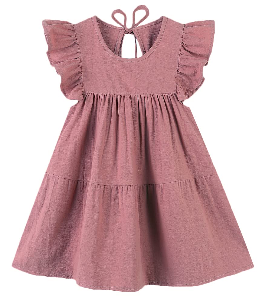 Toddler Dress Baby Girls Cotton Linen Ruffle Sleeve Tiered Swing Casual Summer Boho Dresses