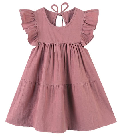Toddler Dress Baby Girls Cotton Linen Ruffle Sleeve Tiered Swing Casual Summer Boho Dresses