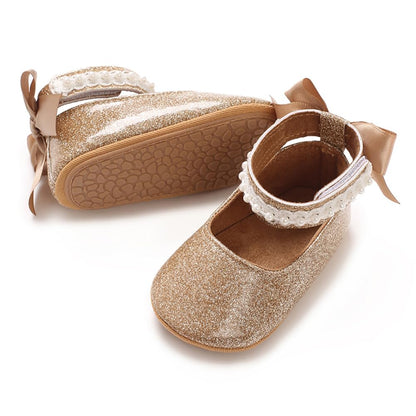 E-FAK Baby Girls Shoes Mary Jane Flats Shoes Anti-Slip Soft Rubber Sole Toddler First Walkers Princess Dress Shoes
