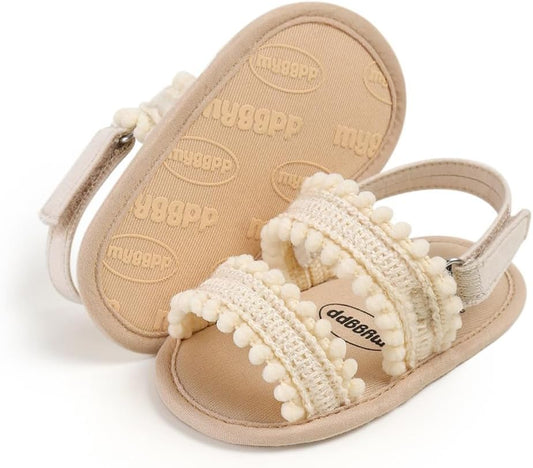 Ohwawadi Baby Boys Girls Sandals Soft Sole Summer Infant Wedding Dress Flat Shoes Beach Sandal Newborn Crib Shoes First Walkers