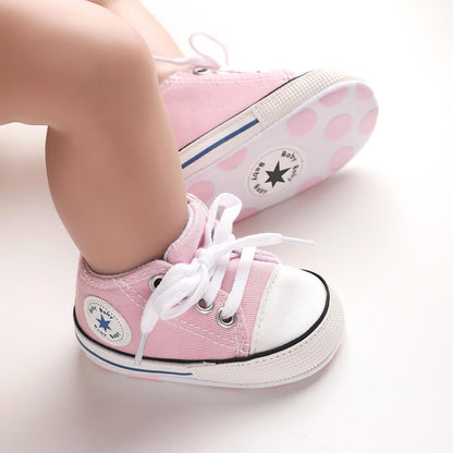 Unisex Baby Boys Girls Shoes, Newborn Infant Non-Slip Canvas Denim High Top Sneakers, Toddler First Walkers Shoes