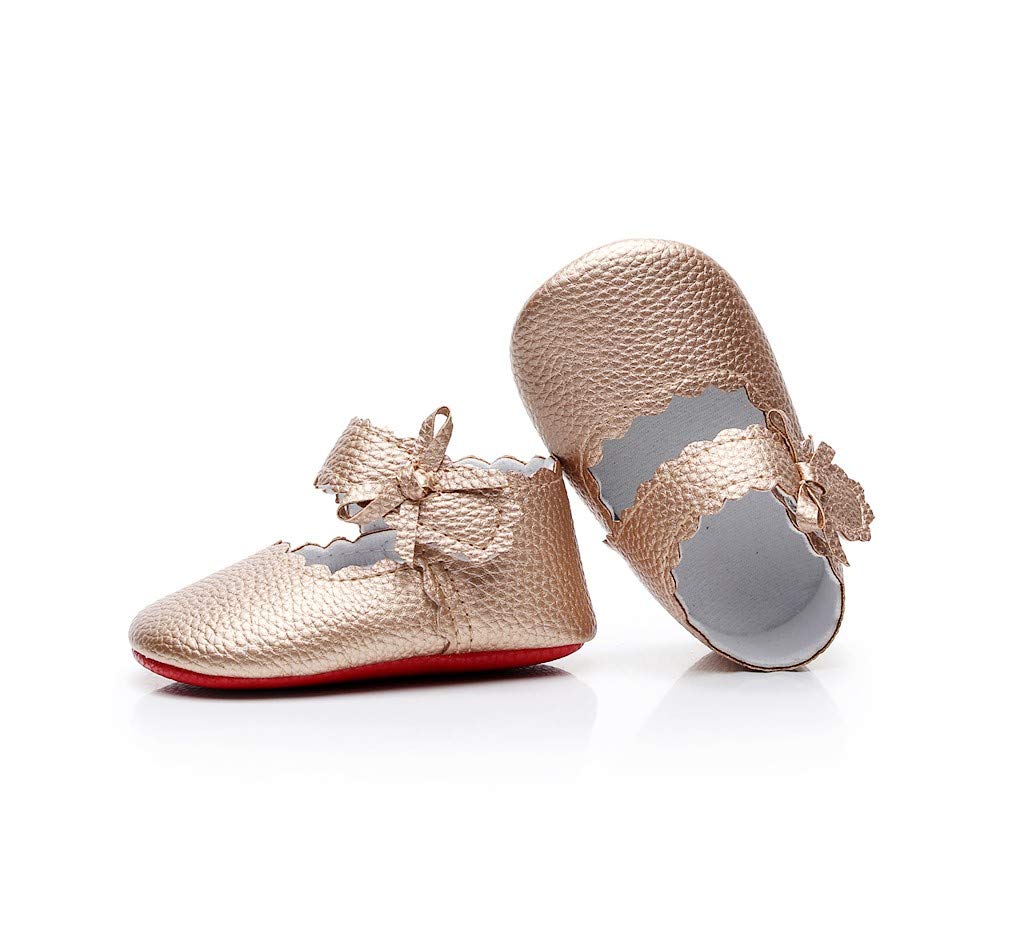 HONGTEYA Baby Girls Ballet Dress Shoes - Mary Jane Soft Sole Sidebow Toddler Moccasins