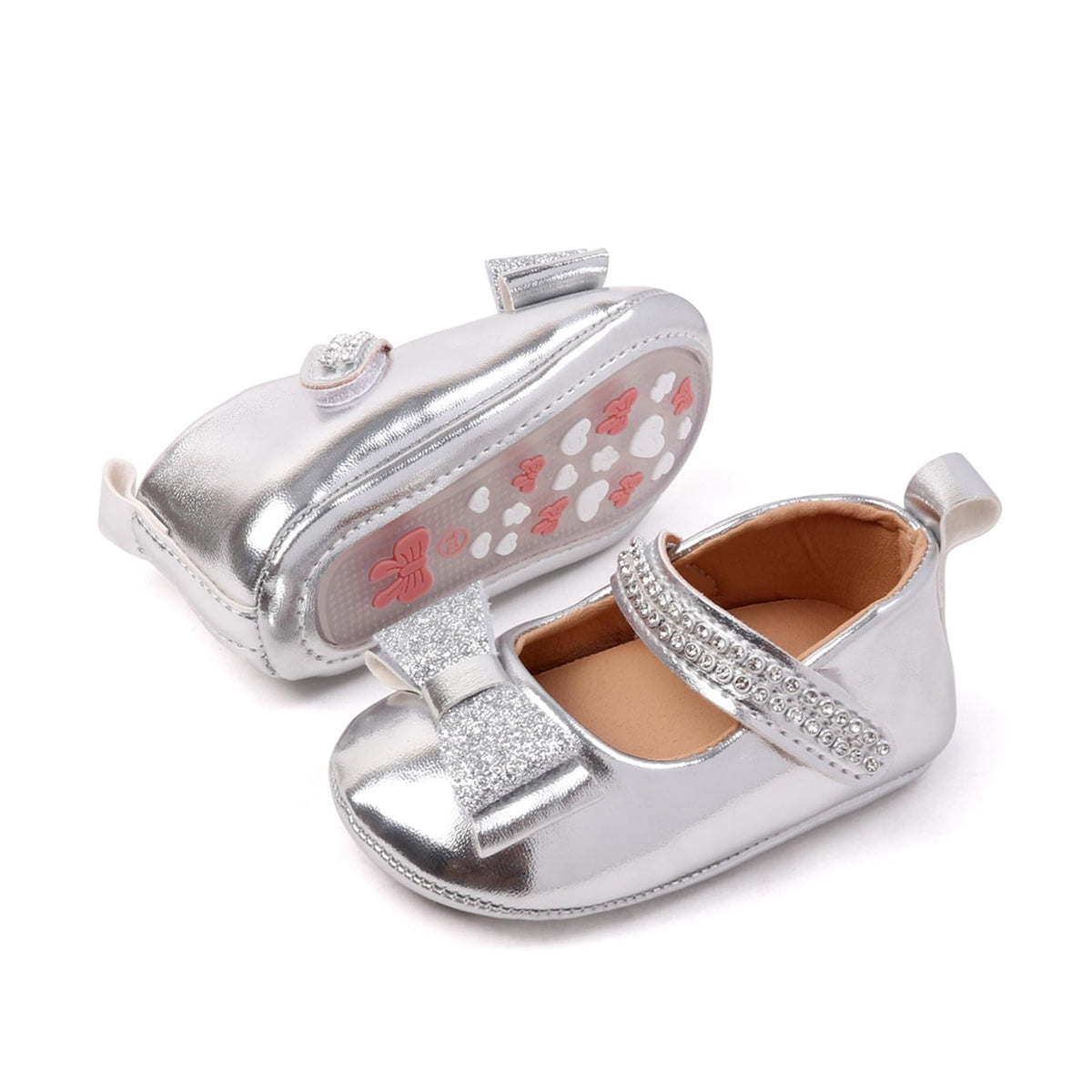 HsdsBebe Infant Baby Girls Mary Jane Flats Bow Non-Slip Soft Sole Princess Toddler First Walkers Sneaker Wedding Dress Shoes