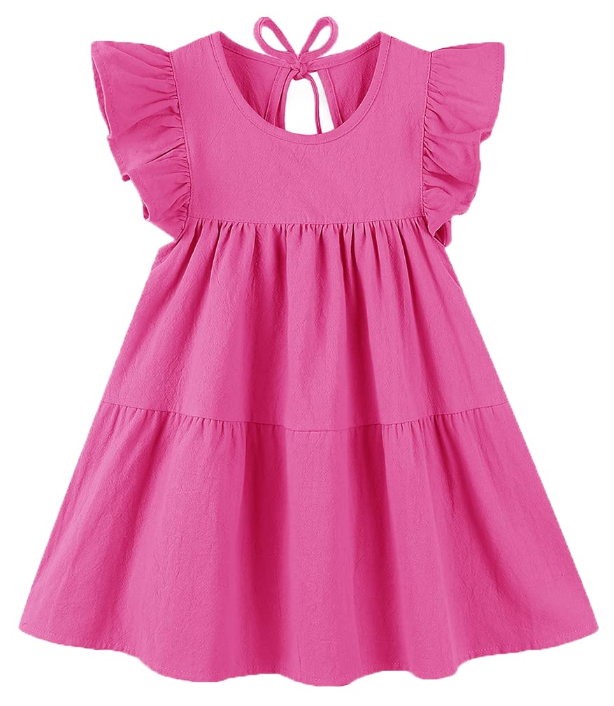 Toddler Dress Baby Girls Cotton Linen Ruffle Sleeve Tiered Swing Casual Summer Boho Dresses