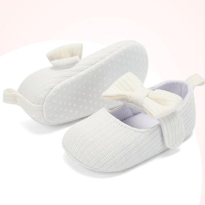 BACSAC Baby Girls Mary Jane Flats with Bow Soft Sole Non-Slip Crib Shoes Infant Toddler First Walkers Princess Dress Shoes