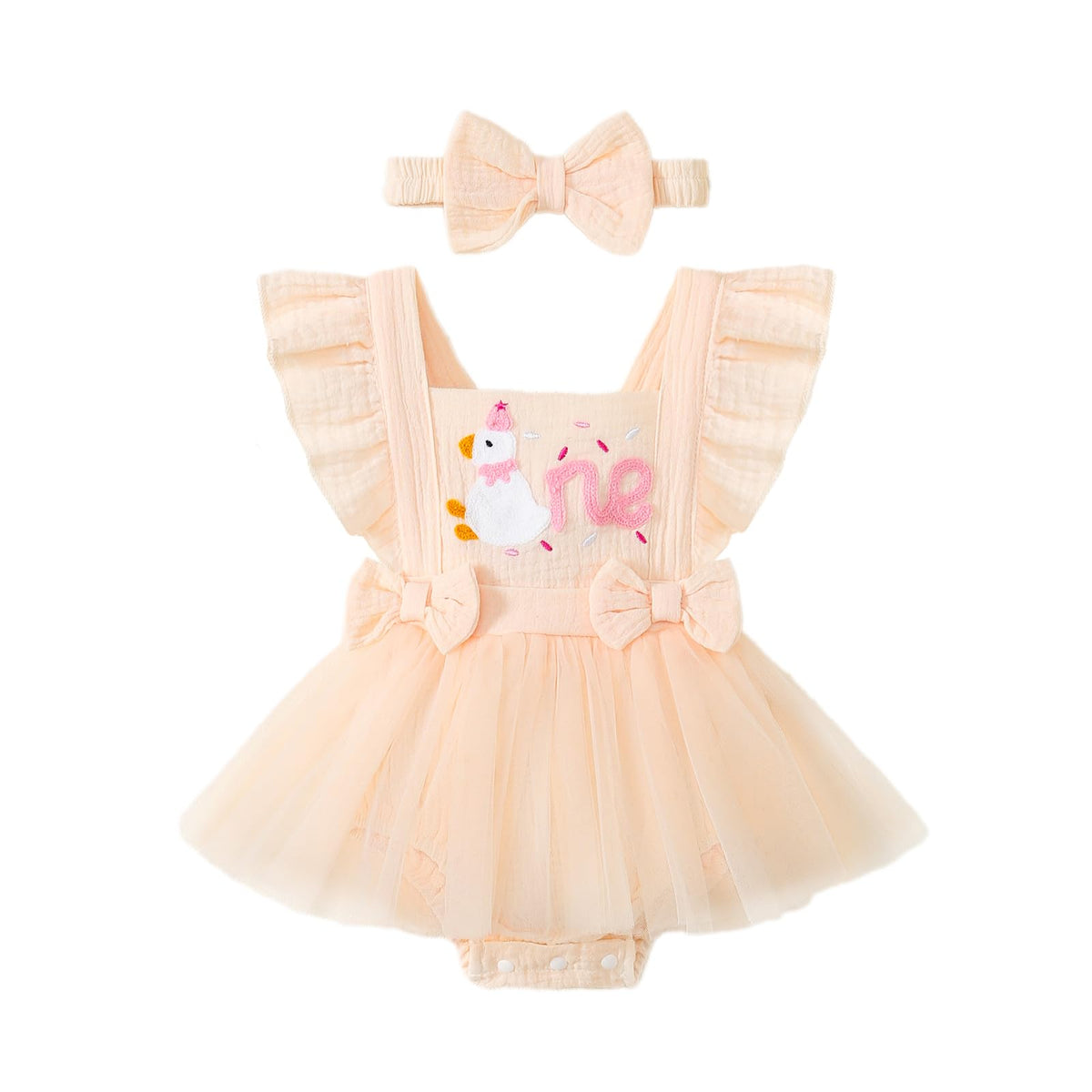 Baby Girl 1st Birthday Tulle Romper Dress Ruffle Bodysuit