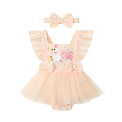Baby Girl 1st Birthday Tulle Romper Dress Ruffle Bodysuit