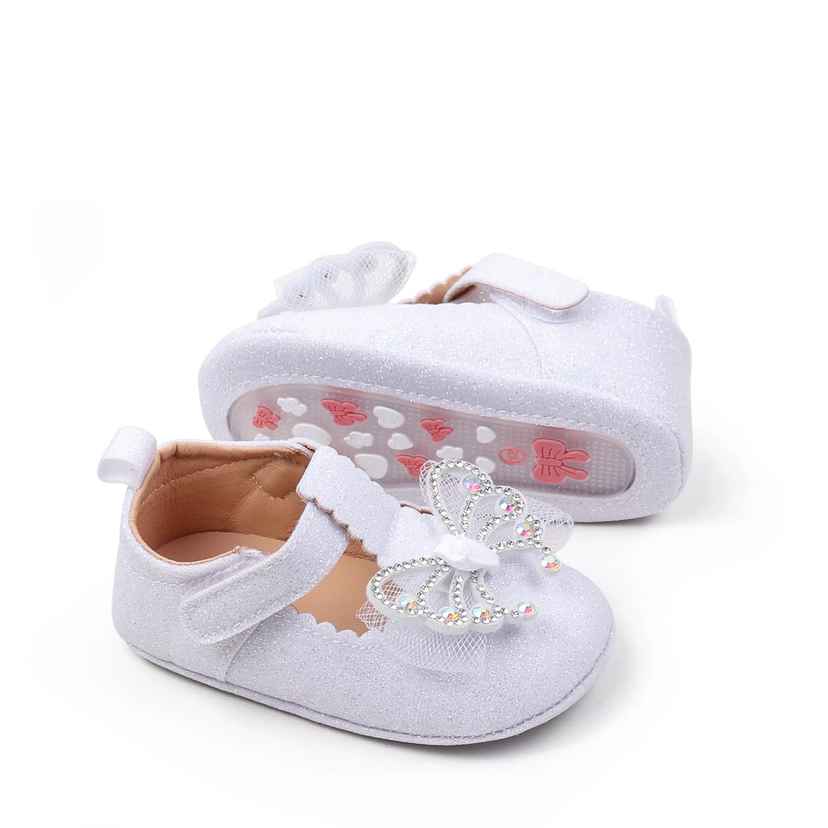 Baby Mary Jane Flats for Girls with Bowknot Cotton Anti Skid Sole Infant First Walker Princess Dress Crib Wedding Shoes