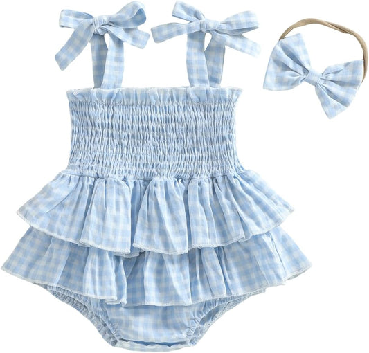 Newborn Baby Girl Summer Clothes Plaid Ruffle Bodysuits Onesie Infant Girl Romper Dresses Sleeveless Outfit