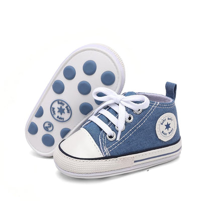 Unisex Baby Girls Boys Canvas High-top Shoes, Newborn Infant Anti-Slip Soft Sole Frist Walking Breathable Sneakers